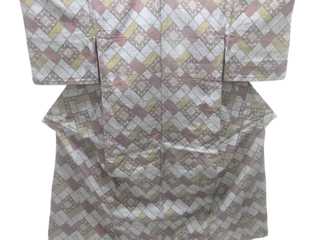 JAPANESE KIMONO / TOKAMACHI TSUMUGI / HITOE / WOVEN GEOMETRIC